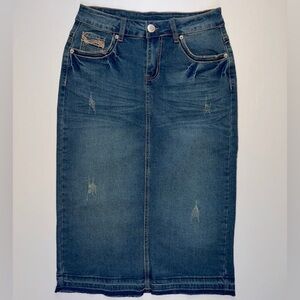 Be Girl USA Denim Maxi Skirt | Plus Size 3XL | Distressed Long Jean Skirt